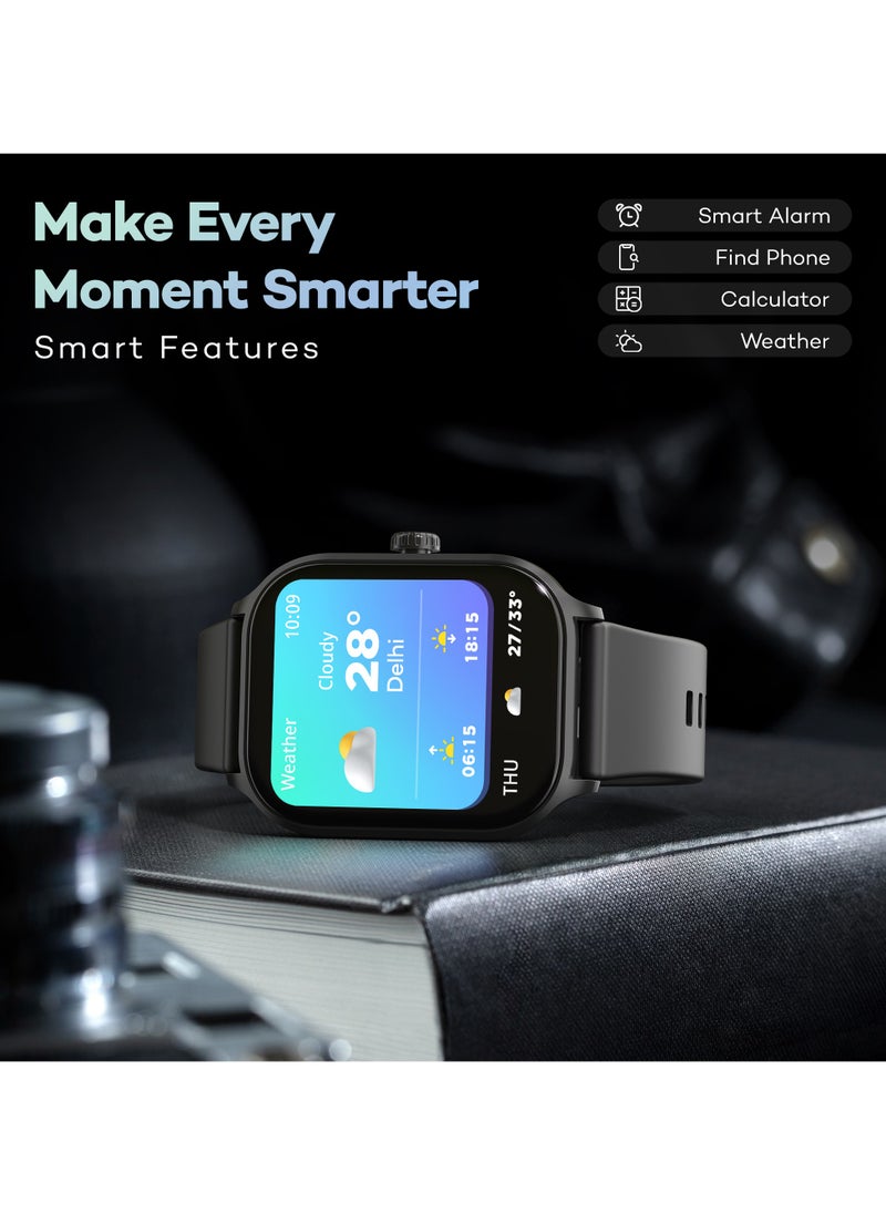 Pebble - Neo Smart Watch for Men and Women , 1.99" True HD Display, Bluetooth Calling, SpO2 & Heart Rate Monitoring, Rotating Crown, Multiple Sports Modes, Sleep Monitoring, DIY Watch Faces, Jet Black - Image 1
