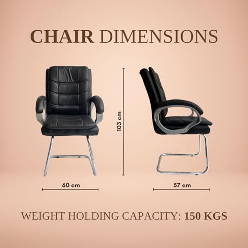 Binani Leather Executive Office Visitor Chair | Ergonomic Relax Chair for Study, Home, Reception| Comfortable Cushioned Seat Back, Double Pipe Frame with Arm Rest Guest Seating (1, Black, Star) - Image 2