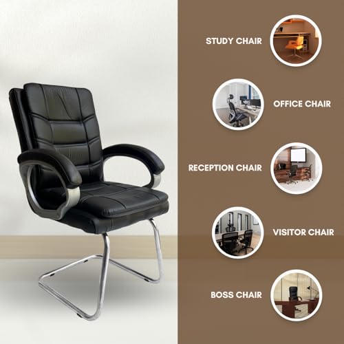 Binani Leather Executive Office Visitor Chair | Ergonomic Relax Chair for Study, Home, Reception| Comfortable Cushioned Seat Back, Double Pipe Frame with Arm Rest Guest Seating (1, Black, Star) - Image 5