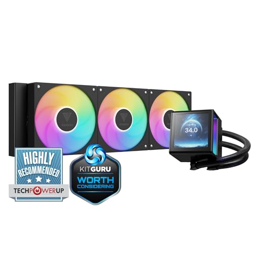 GAMDIAS 360mm AIO Liquid Cooler, 360mm Water Cooling CPU Cooler with 3.4'' LCD, Rotatable Pump, Clean Daisy-Chain Cable Management, 3x120mm PWM Fan, Intel LGA 20XX/18XX/1700, AMD AM5/AM4 CHIONE P5-360 - Image 1