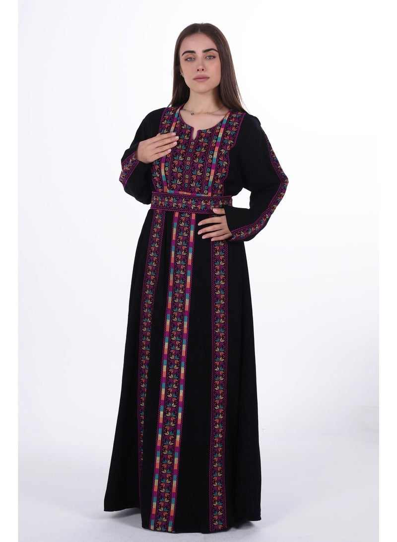البنت الشرقية جلابية نسائية مطرزة مع حزام على الخسر - Image 1