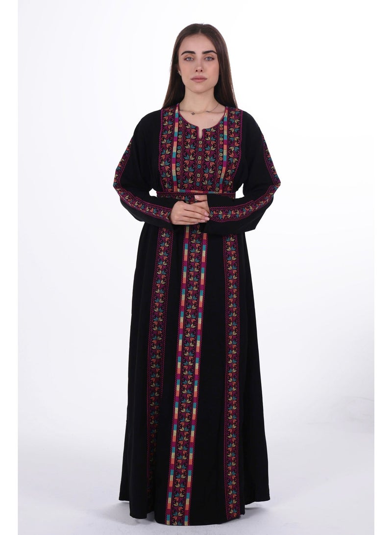 البنت الشرقية جلابية نسائية مطرزة مع حزام على الخسر - Image 3
