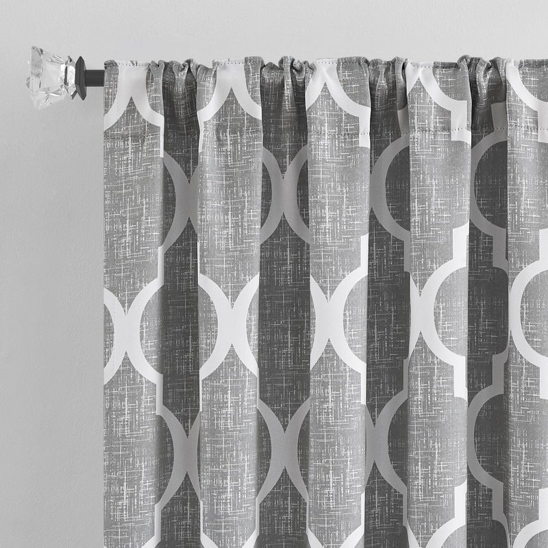 Beauoop 100% Blackout Curtains 84 Inches Long 2 Panels for Bedroom Living Room Grey Moroccan Geo Room Darkening Thermal Insulated Soundproof Rod Pocket Back Tab Window Treatments Drapes, 50x84 - Image 2