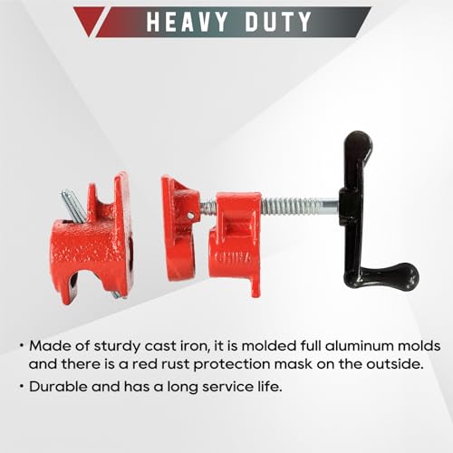 ATPEAM 1/2'' Wood Gluing Pipe Clamp Set 4 Pack Heavy Duty Cast Iron Quick Release Pipe Clamps for Woodworking (4, 1/2") - Image 3