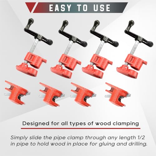 ATPEAM 1/2'' Wood Gluing Pipe Clamp Set 4 Pack Heavy Duty Cast Iron Quick Release Pipe Clamps for Woodworking (4, 1/2") - Image 5