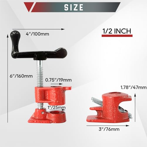 ATPEAM 1/2'' Wood Gluing Pipe Clamp Set 4 Pack Heavy Duty Cast Iron Quick Release Pipe Clamps for Woodworking (4, 1/2") - Image 2