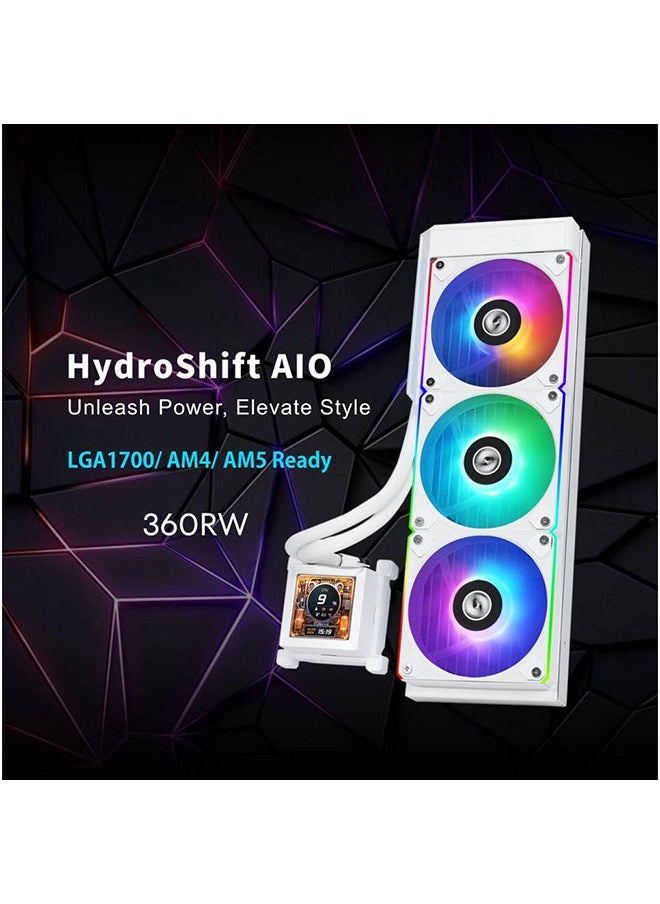 LIAN LI مبرد وحدة المعالجة المركزية السائل HydroShift LCD 360R AIO، مبرد 360 مم، شاشة IPS مقاس 2.88 بوصة، سرعة مضخة 3800 دورة في الدقيقة، سرعة مروحة 2400 دورة في الدقيقة، تدفق هواء 79.9 CFM، نوع محمل FBD  - Image 3