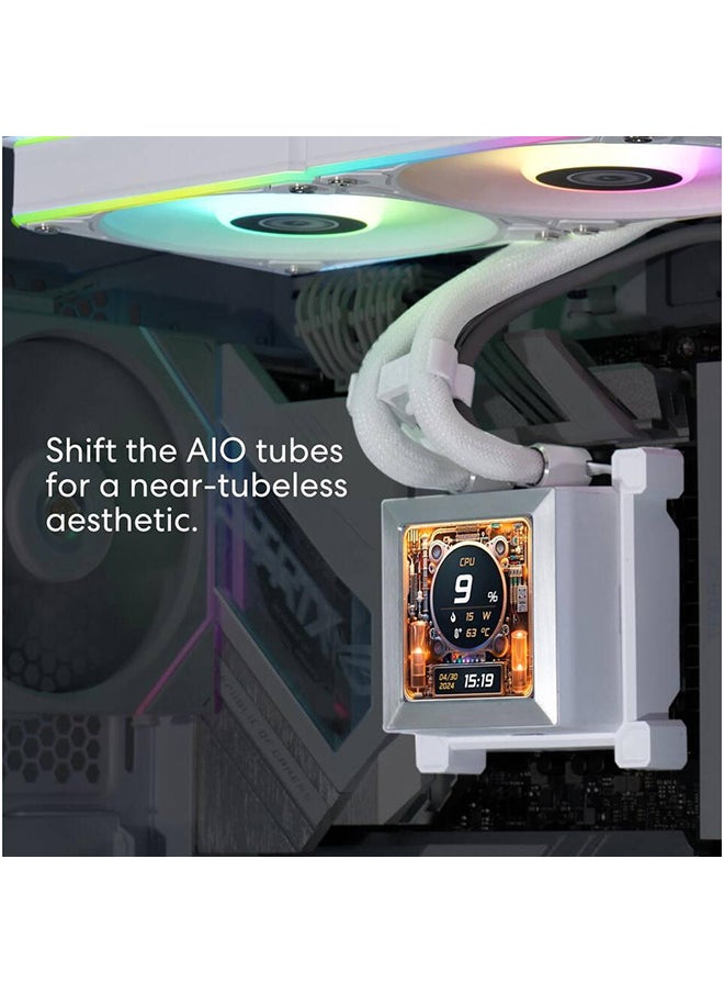 LIAN LI مبرد وحدة المعالجة المركزية السائل HydroShift LCD 360R AIO، مبرد 360 مم، شاشة IPS مقاس 2.88 بوصة، سرعة مضخة 3800 دورة في الدقيقة، سرعة مروحة 2400 دورة في الدقيقة، تدفق هواء 79.9 CFM، نوع محمل FBD  - Image 2