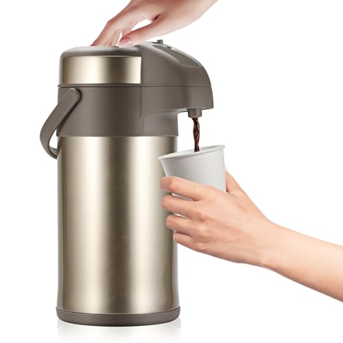 قارورة قهوة حرارية OJOJ 3L101OZ مع مضخة موزع مشروبات حرارية إبريق قهوة من الفولاذ المقاوم للصدأ للمشروبات الساخنة ذهبية