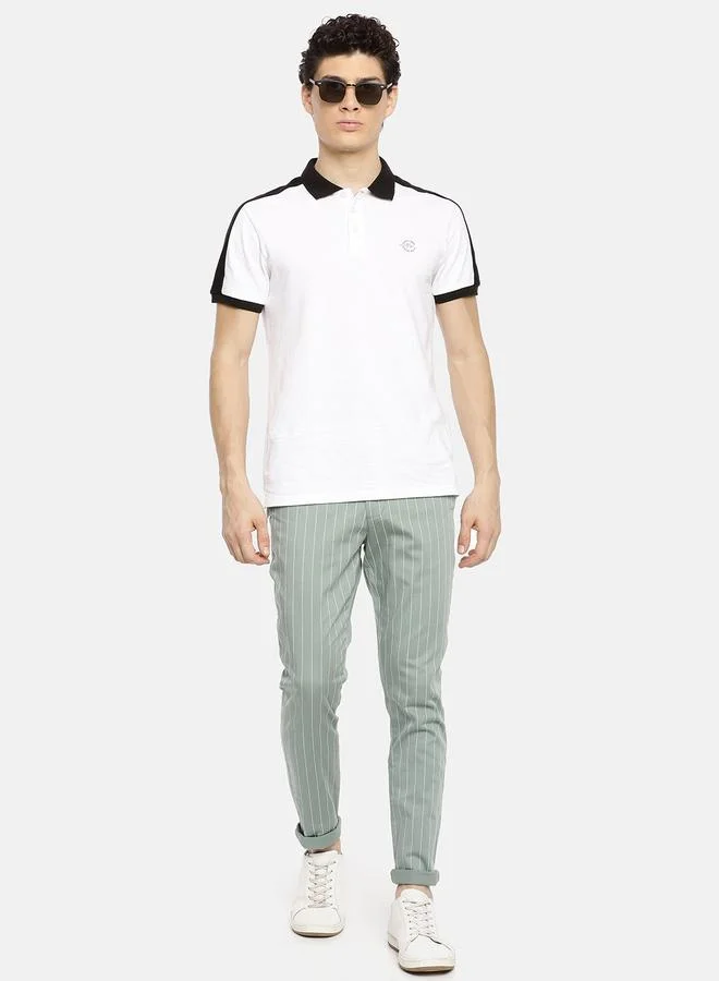 The Indian Garage Co  Men Green Pinstripe Slim Fit Chino Pants for Men | Best Price UAE
