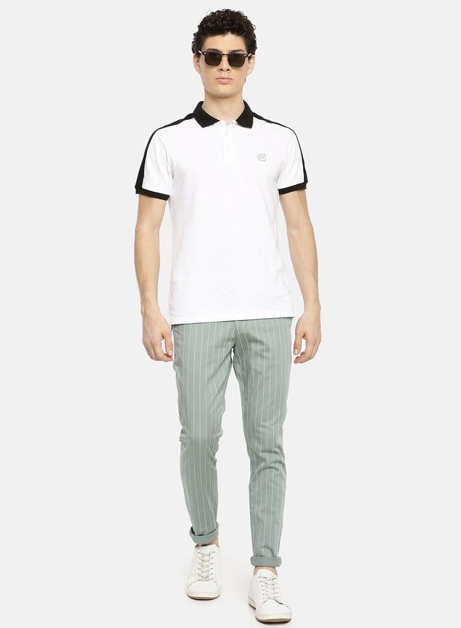The Indian Garage Co Men Green Pinstripe Slim Fit Chino Pants - Image 5