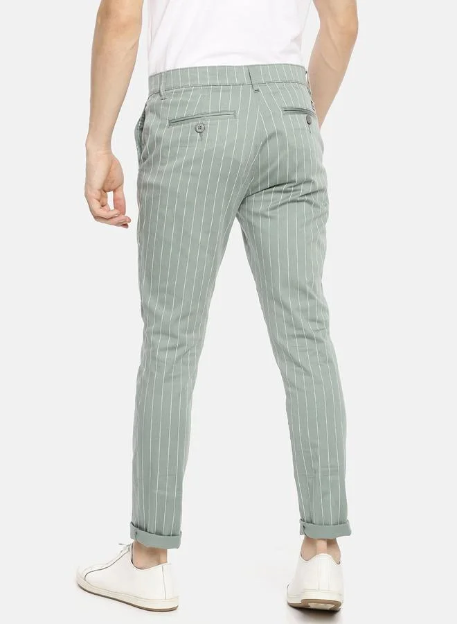 The Indian Garage Co  Men Green Pinstripe Slim Fit Chino Pants for Men | Best Price UAE