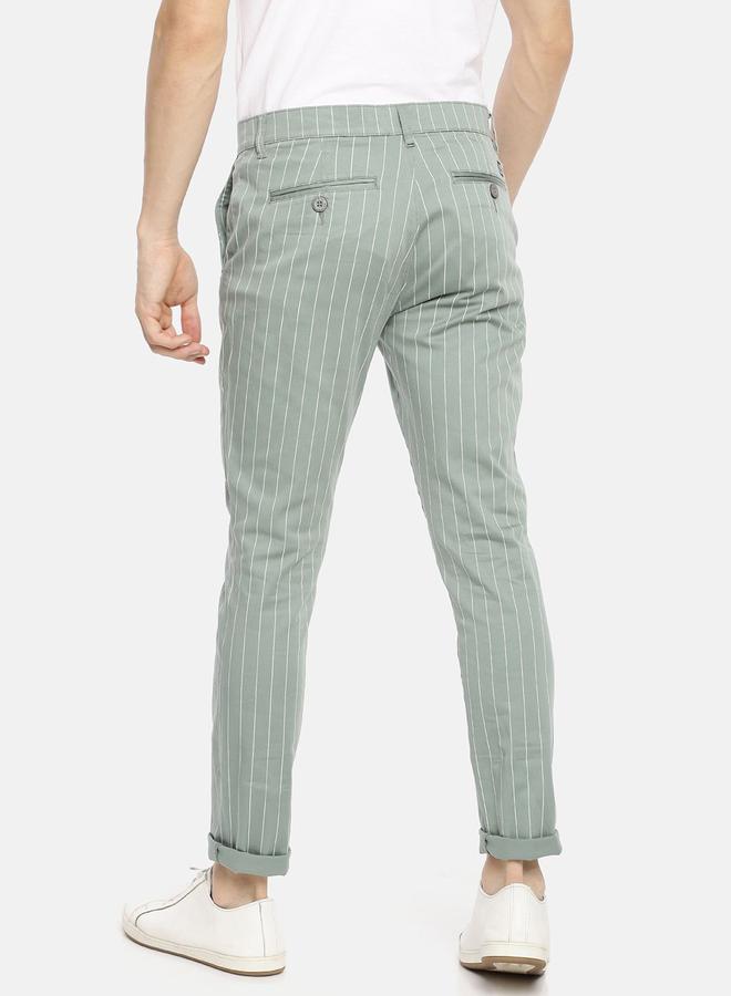 The Indian Garage Co Men Green Pinstripe Slim Fit Chino Pants - Image 3