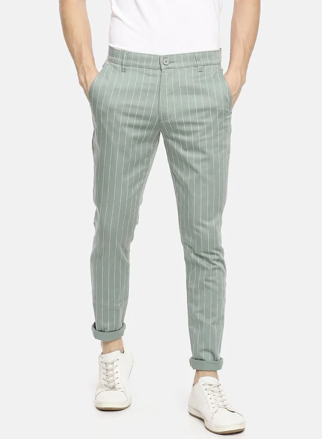 The Indian Garage Co Men Green Pinstripe Slim Fit Chino Pants