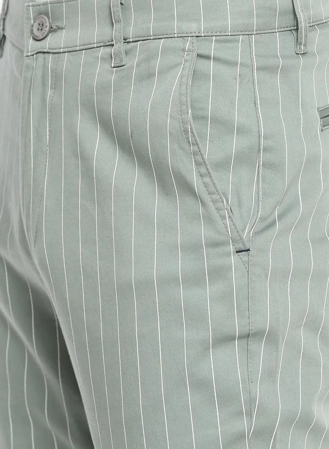 The Indian Garage Co  Men Green Pinstripe Slim Fit Chino Pants for Men | Best Price UAE
