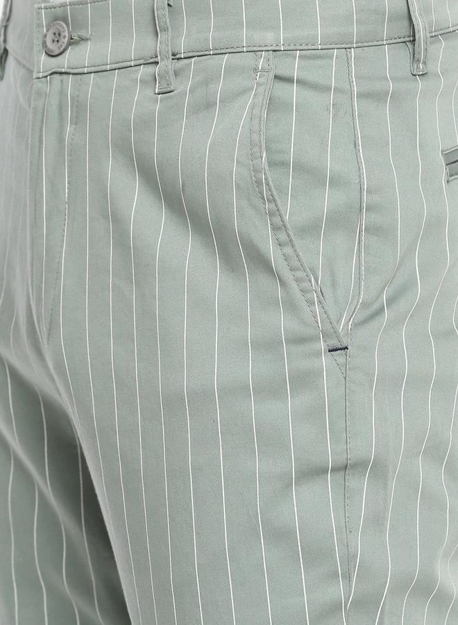The Indian Garage Co Men Green Pinstripe Slim Fit Chino Pants - Image 4