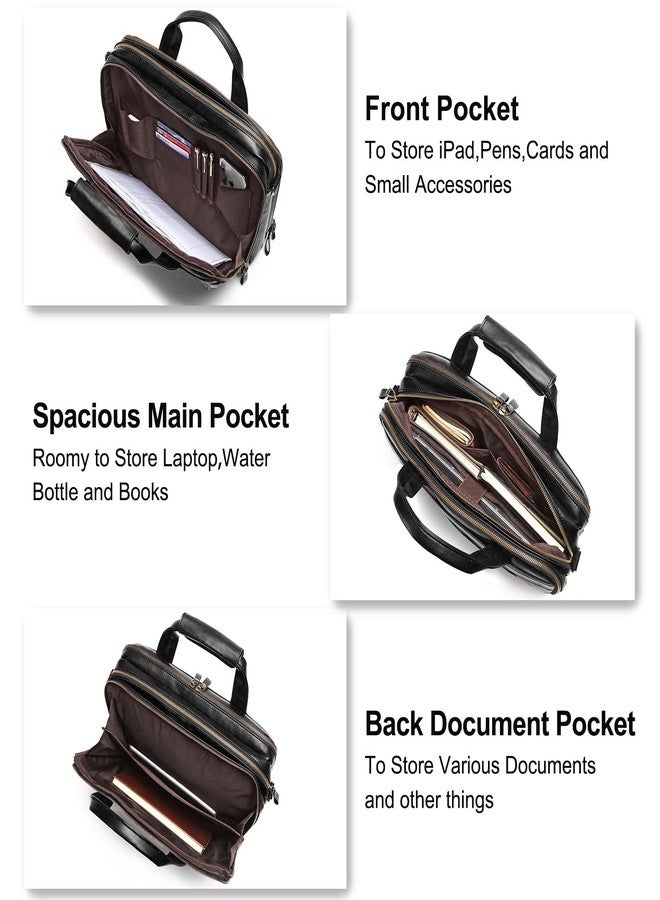 Bosidu Leather Briefcase for Men Laptop Bag 15.6 Inch Business Travel Messenger Bag Large Waterproof Retro Tote Husband Gifts (Black) - Image 2