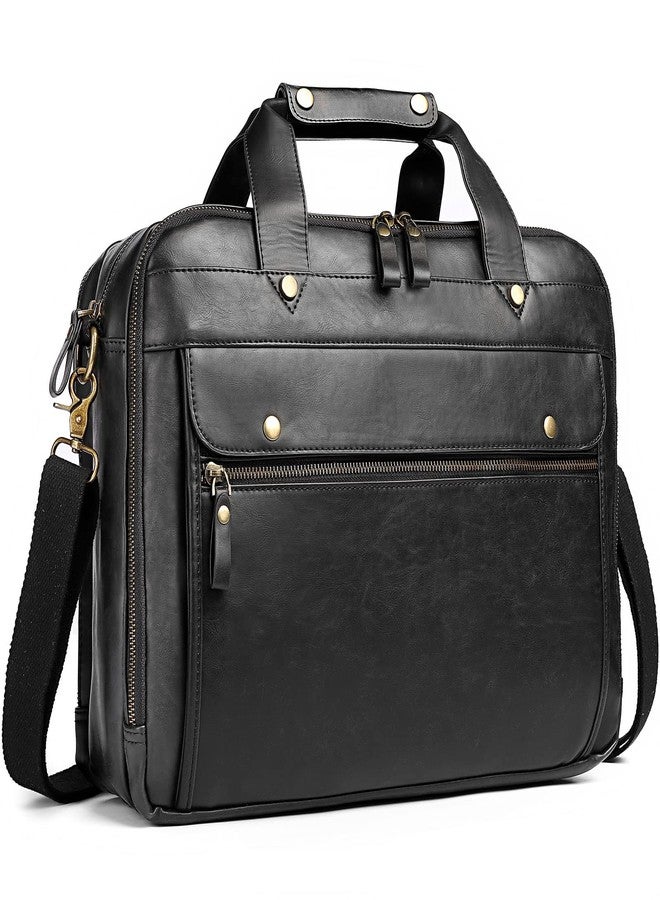 Bosidu Leather Briefcase for Men Laptop Bag 15.6 Inch Business Travel Messenger Bag Large Waterproof Retro Tote Husband Gifts (Black) - Image 1