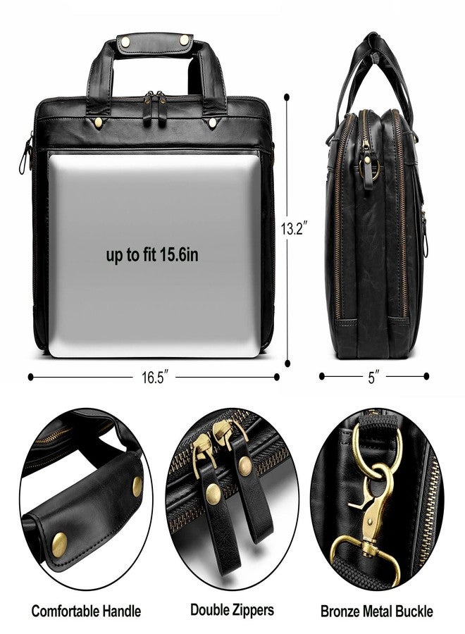 Bosidu Leather Briefcase for Men Laptop Bag 15.6 Inch Business Travel Messenger Bag Large Waterproof Retro Tote Husband Gifts (Black) - Image 5