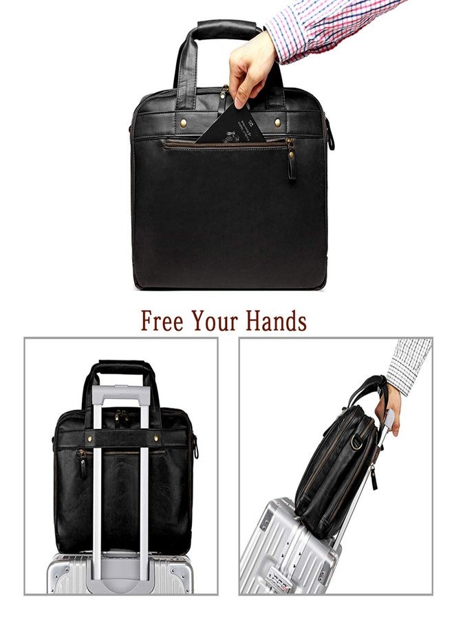 Bosidu Leather Briefcase for Men Laptop Bag 15.6 Inch Business Travel Messenger Bag Large Waterproof Retro Tote Husband Gifts (Black) - Image 3