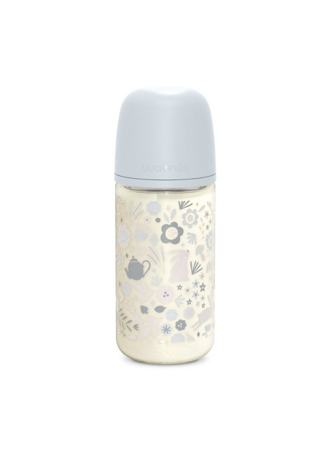 SUAVINEX Glass Baby Feeding Bottle with Medium Flow Physiological Nipple Teat, Mimics Natural Breastfeeding Experience, +3 Months 240ml - Blue - Image 2