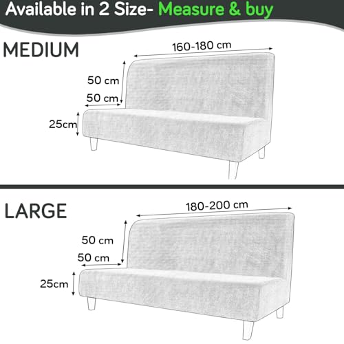 HOKIPO Stretchable Armless Sofa Cum Bed Cover, Spandex Jacquard Futon Slipcover, Folding Sofa Bed Protector, Elastic & Washable Couch Cover, Large, Light Grey (AR-6036-LGRY) - Image 2