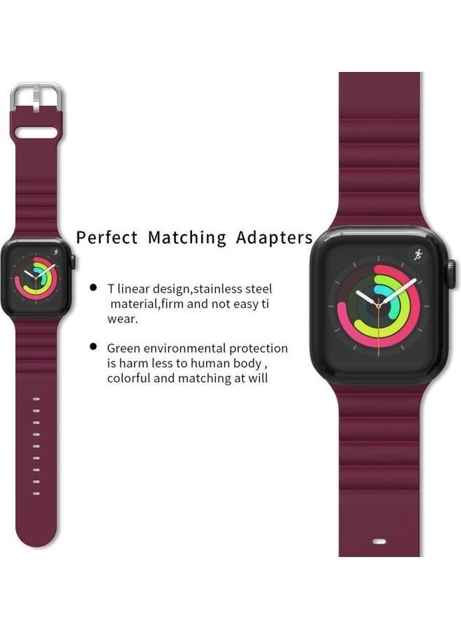 نيبمينينت سوار من السيليكون بتصميم B مناسب للأعمال لساعة أبل ووتش سيريز 1/ 2/ 3/ 4/ 5/ 6/ 7/ SE مقاس 42-44-45 مم أحمر نبيذي - Image 5