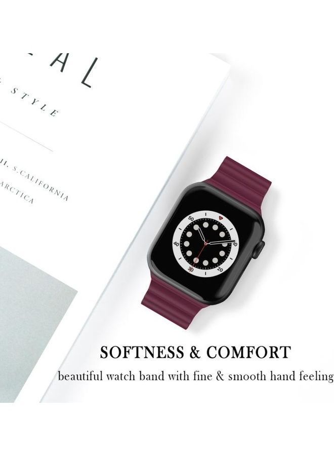 نيبمينينت سوار من السيليكون بتصميم B مناسب للأعمال لساعة أبل ووتش سيريز 1/ 2/ 3/ 4/ 5/ 6/ 7/ SE مقاس 42-44-45 مم أحمر نبيذي - Image 4