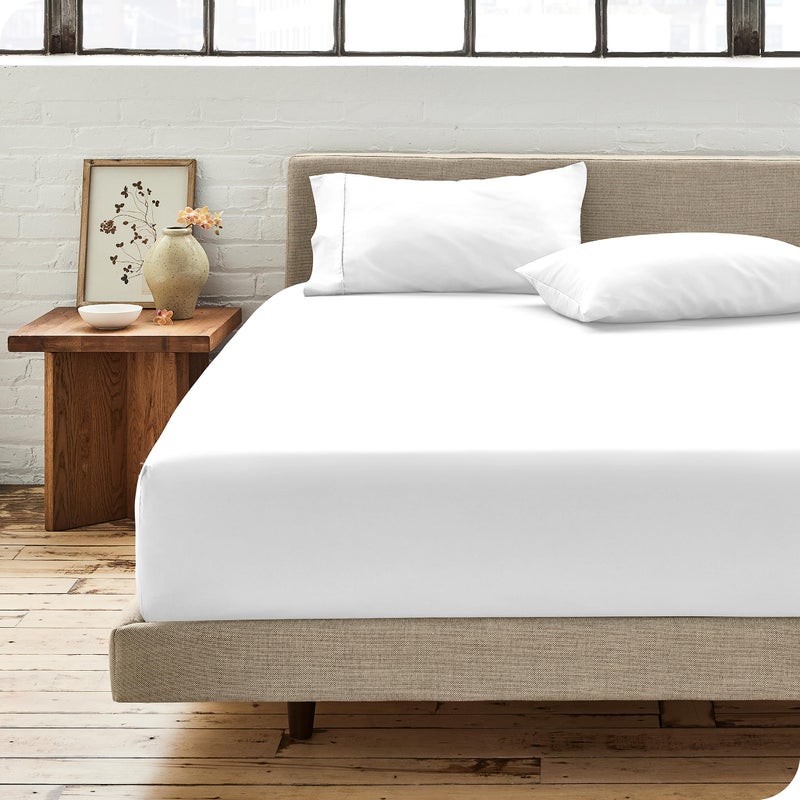Bare Home Bare Home 100% Organic Cotton Twin Fitted Bottom Sheet - Crisp Percale Weave - Lightweight & Breathable - Deep Pocket Fitted Sheet (Twin  White)  - Image 1
