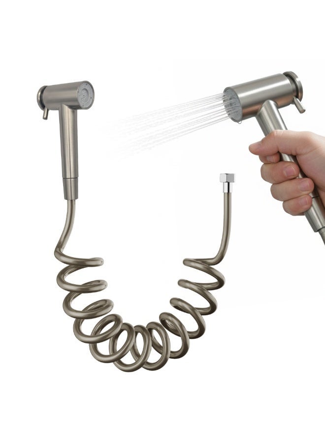 Euro Spring Magnetic Shattaf Handheld Bidet Sprayer – 2 Spray Modes, Powerful Pressure Control Lever, Stainless Steel Brushed Nickel, Wall Mount Holder & Spiral Hose - Image 1