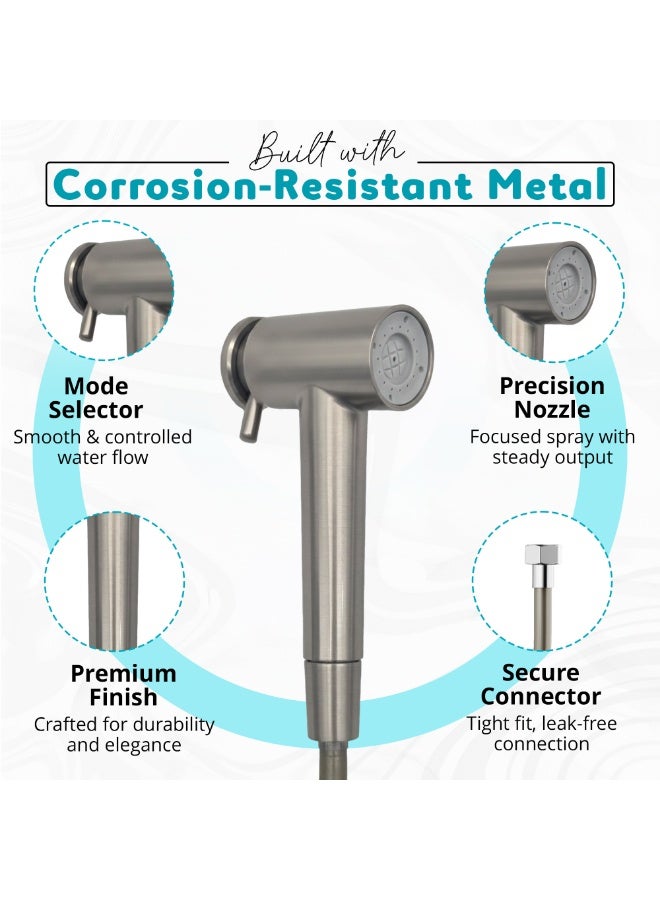 Euro Spring Magnetic Shattaf Handheld Bidet Sprayer – 2 Spray Modes, Powerful Pressure Control Lever, Stainless Steel Brushed Nickel, Wall Mount Holder & Spiral Hose - Image 2