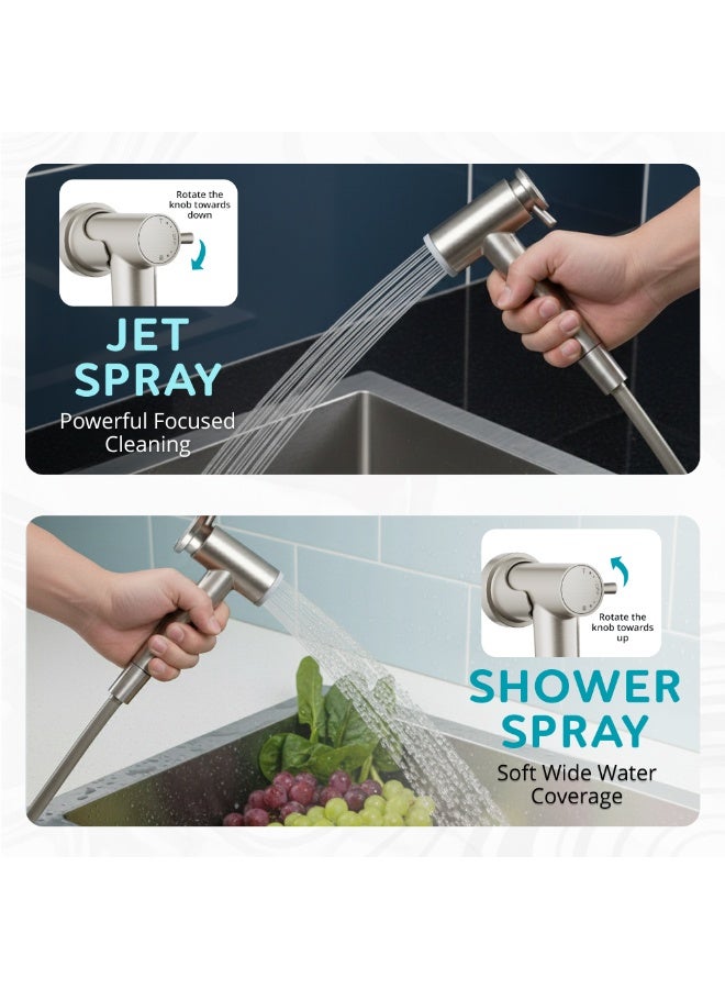 Euro Spring Magnetic Shattaf Handheld Bidet Sprayer – 2 Spray Modes, Powerful Pressure Control Lever, Stainless Steel Brushed Nickel, Wall Mount Holder & Spiral Hose - Image 4