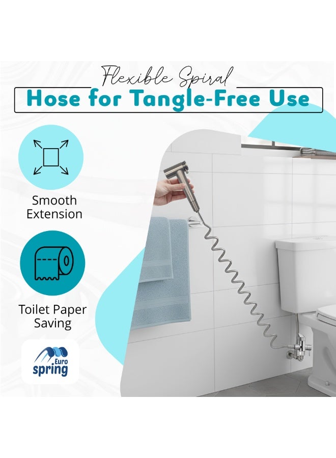 Euro Spring Magnetic Shattaf Handheld Bidet Sprayer – 2 Spray Modes, Powerful Pressure Control Lever, Stainless Steel Brushed Nickel, Wall Mount Holder & Spiral Hose - Image 5
