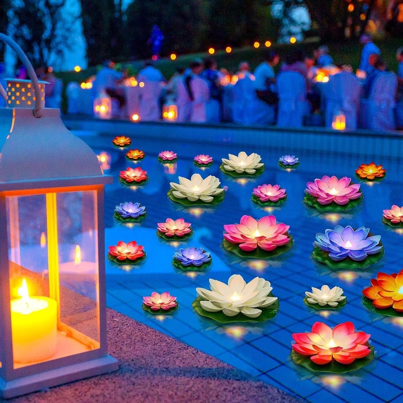 eerav EERAV Lotus Flower Floating Diya Set with Water Sensor Set of 6 Multicolour Artificial but Natural Looking Flower with led Light Best for Diwali Purpose Decorations  - Image 2