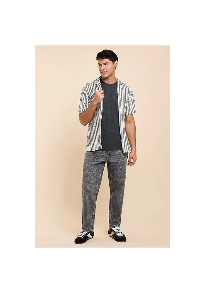 أر أند بي Striped Shirt with Reverse Collar and Short Sleeves
