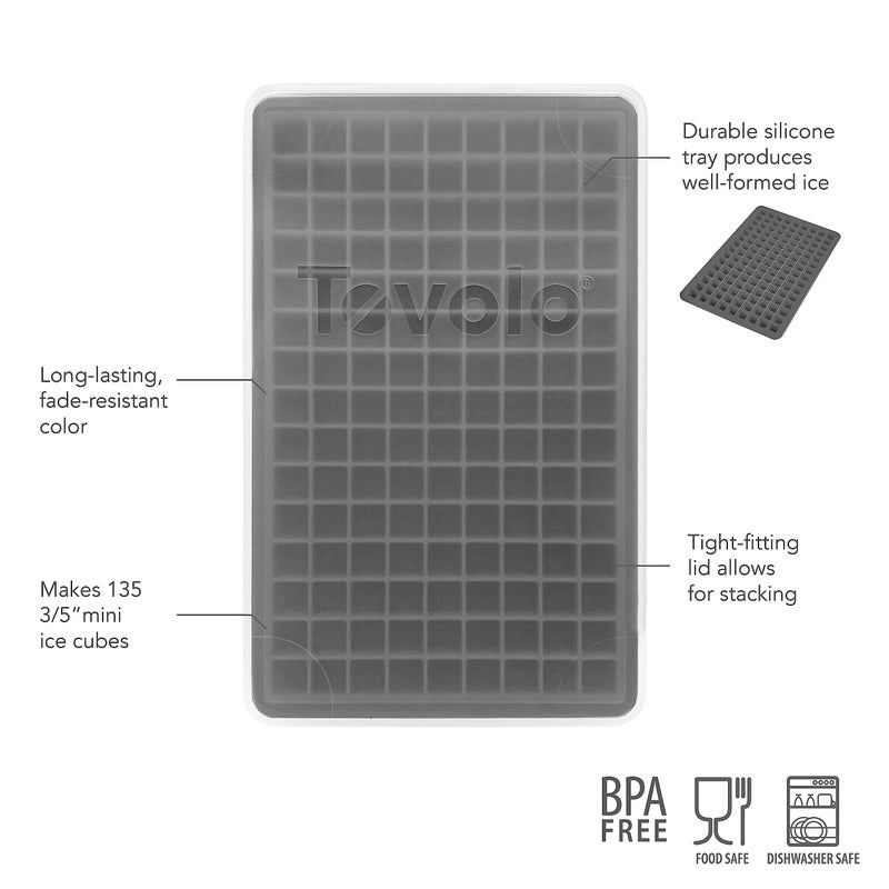 Tovolo Mini Ice Cube Tray with Lid Small Tiny Ice Maker for Freezer, Silicone Mini Ice Cube Tray Small Square Nugget Ice Makes 135 Tiny Cubes BPA Free Stackable Dishwasher Safe Charcoal Gray Trays - Image 4