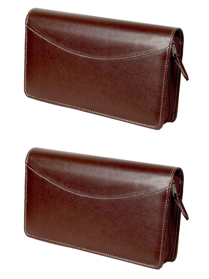 Sukeshcraft Multiple Cheque Book Holder – Combo of 2 (Same Colour) | Each Holds 8 Cheque Books | Premium Rexine Organizer with Locker Key Holder, | Size 6.25 × 10.80 × 1.80 inch – Coffee Brown - Image 1