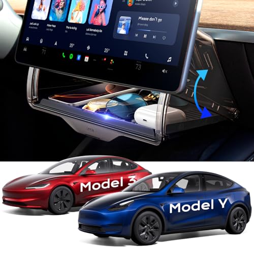 TAZENI Under Screen Storage Box Fit Model Y Juniper Model 3 Highland, Hiddenable Privacy Storage for Model Y 3 Accessories, Center Console Organizer for Model Y 2019~2026 & Model 3 2016-2026 - Image 1