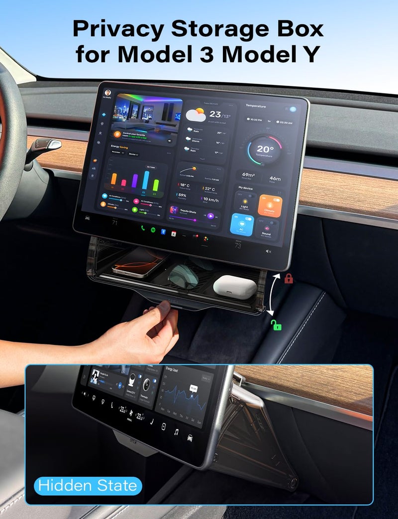 TAZENI Under Screen Storage Box Fit Model Y Juniper Model 3 Highland, Hiddenable Privacy Storage for Model Y 3 Accessories, Center Console Organizer for Model Y 2019~2026 & Model 3 2016-2026 - Image 3