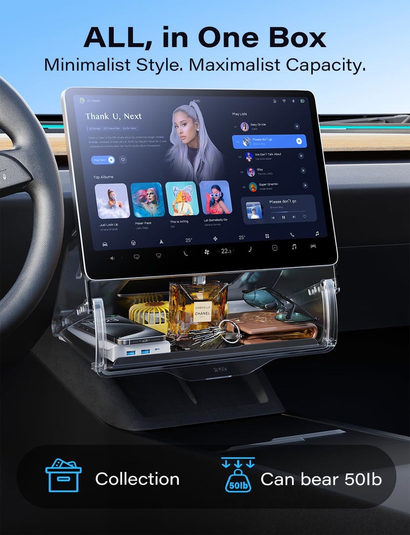 TAZENI Under Screen Storage Box Fit Model Y Juniper Model 3 Highland, Hiddenable Privacy Storage for Model Y 3 Accessories, Center Console Organizer for Model Y 2019~2026 & Model 3 2016-2026 - Image 4