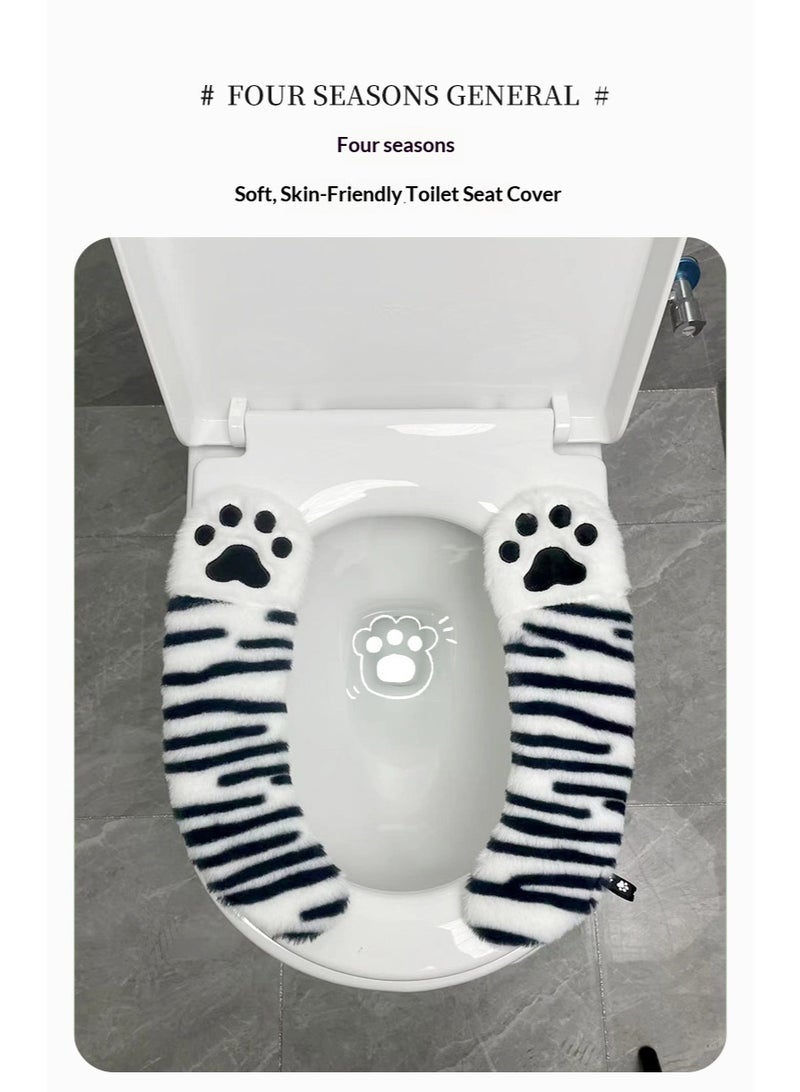 غطاء مقعد المرحاض برسومات كرتونية لطيفة، لاصق، مناسب للاستخدام المنزلي في فصلي الخريف والشتاء، غطاء مقعد المرحاض سميك مخطط - Image 2