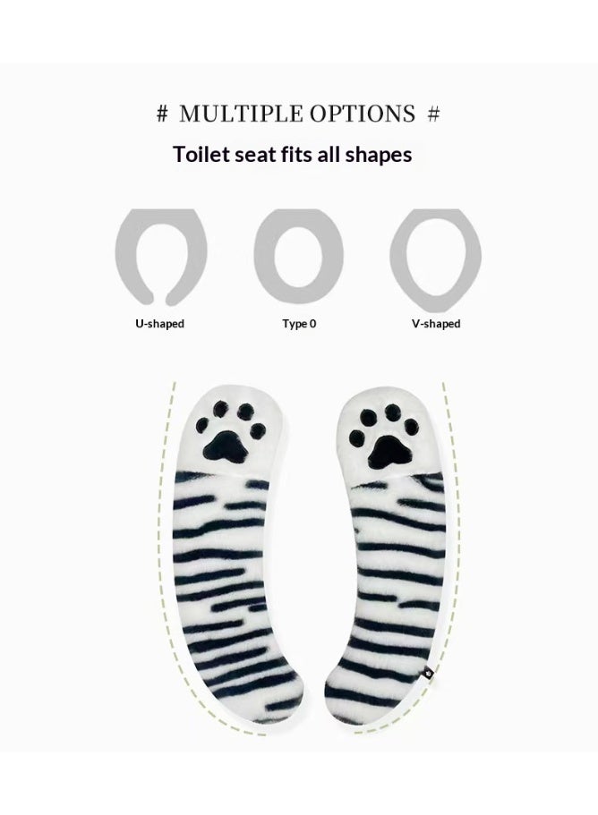 غطاء مقعد المرحاض برسومات كرتونية لطيفة، لاصق، مناسب للاستخدام المنزلي في فصلي الخريف والشتاء، غطاء مقعد المرحاض سميك مخطط - Image 3