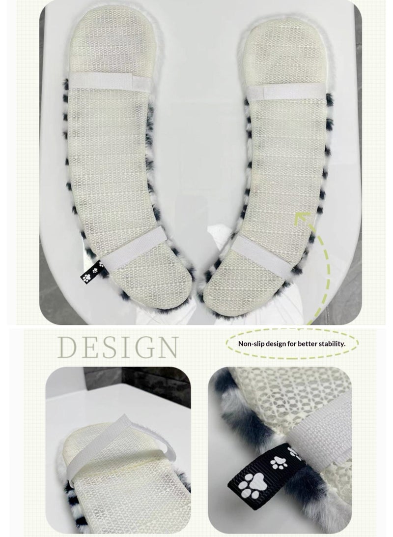 غطاء مقعد المرحاض برسومات كرتونية لطيفة، لاصق، مناسب للاستخدام المنزلي في فصلي الخريف والشتاء، غطاء مقعد المرحاض سميك مخطط - Image 5