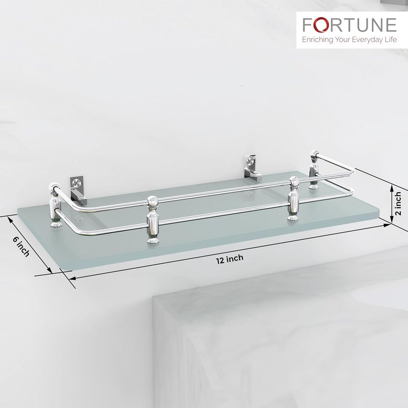 Fortune Multi-Purpose Wall Hung (Frosted) Glass Front Bathroom Shelf with Wall Brackets, Storage Holder, 12 x 6 Inch - (Pack of 3) - Image 2