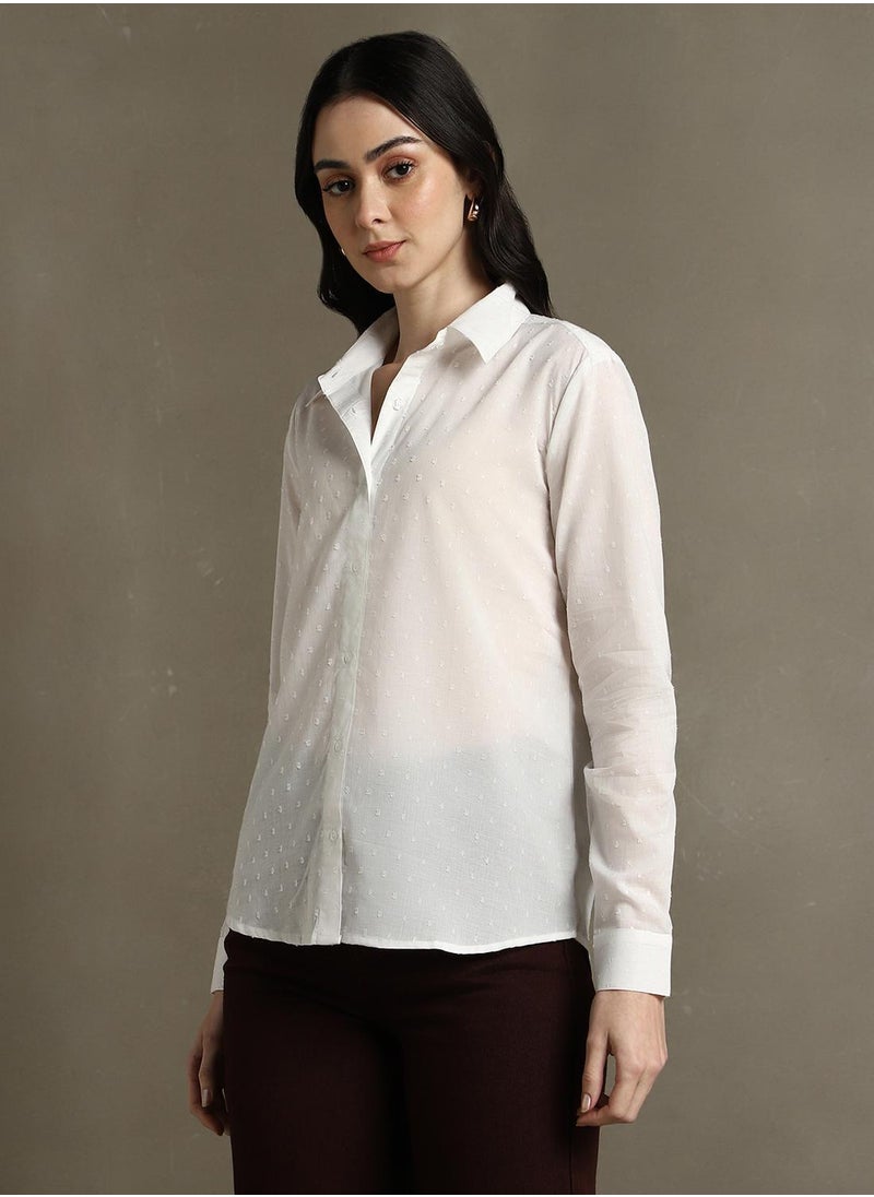 Dennis Lingo Women's White 100% Cotton Solid Textured Regular Fit Shirt  - Image 2