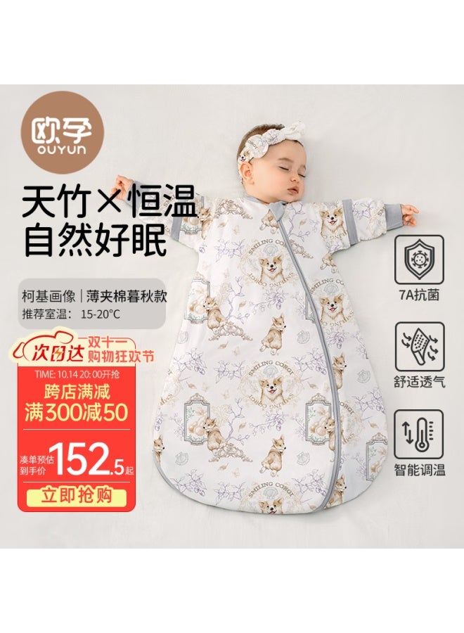 Ouyun Baby Sleeping Bag, Autumn And Winter Children's Warm Ginger Constant Temperature Anti-kick Blanket, 1-3 Years Old Baby Padded Integrated Sleeping Bag, Flower Ring 85 - Image 1