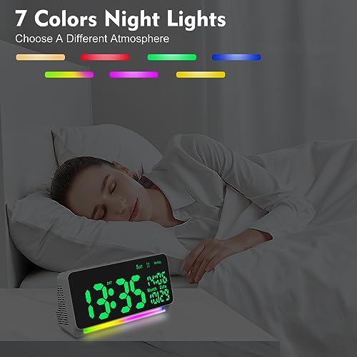 PERSUPER [120db Super Loud] Alarm Clocks for Bedrooms, 15 Wake Up Sounds, 7 Color Night Light, Dynamic RGB Color Changing, 0-100% Dimmer, Snooze, Large LED Display, Digital Clock for Heavy Sleepers Adults - Image 4