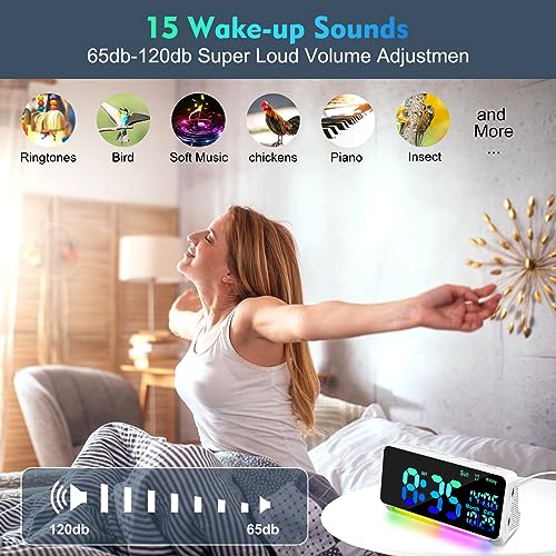 PERSUPER [120db Super Loud] Alarm Clocks for Bedrooms, 15 Wake Up Sounds, 7 Color Night Light, Dynamic RGB Color Changing, 0-100% Dimmer, Snooze, Large LED Display, Digital Clock for Heavy Sleepers Adults - Image 2