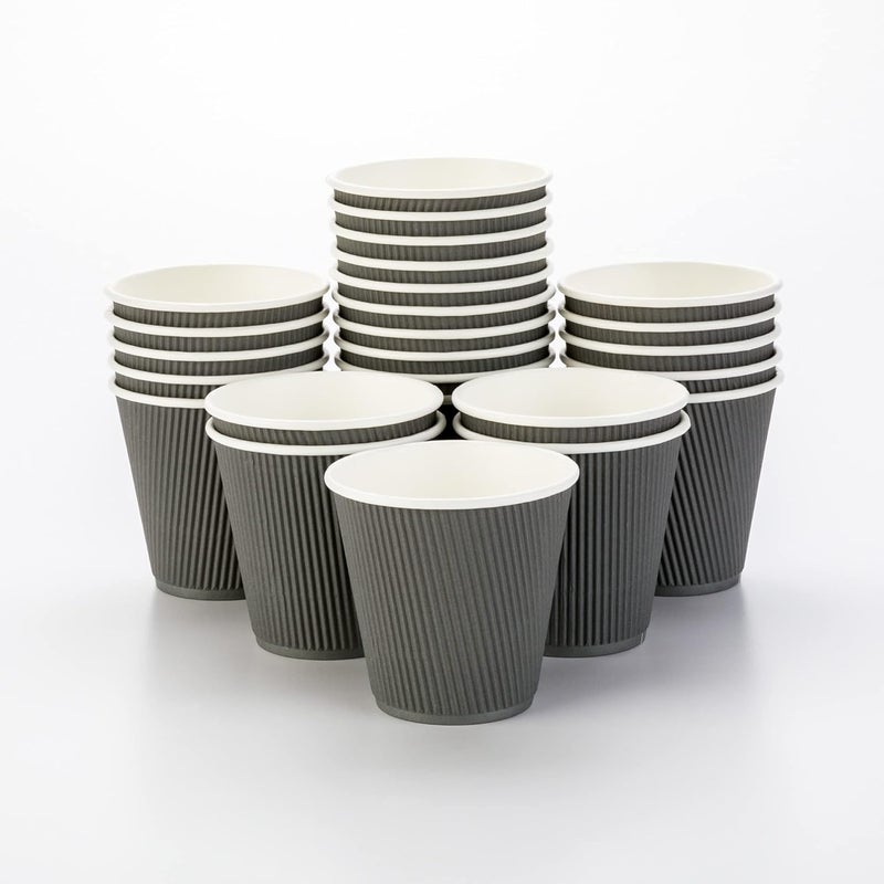 Restaurantware 500-CT Disposable Gray 8-OZ Hot Beverage Cups with Ripple Wall Design: No Need for Sleeves - Perfect for Cafes - Eco-Friendly Recyclable Paper - Insulated - Wholesale Takeout Coffee Cup - Image 1