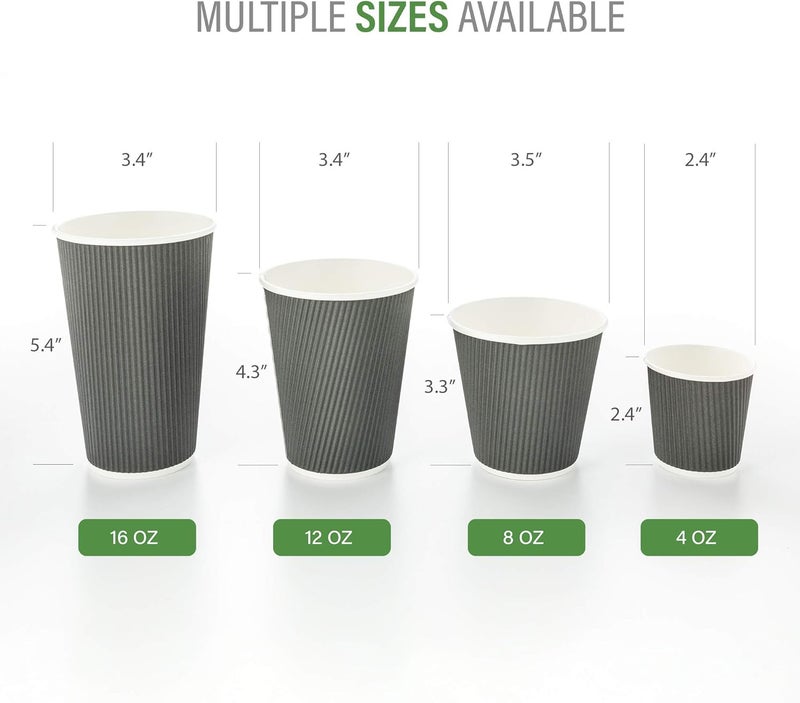 Restaurantware 500-CT Disposable Gray 8-OZ Hot Beverage Cups with Ripple Wall Design: No Need for Sleeves - Perfect for Cafes - Eco-Friendly Recyclable Paper - Insulated - Wholesale Takeout Coffee Cup - Image 3